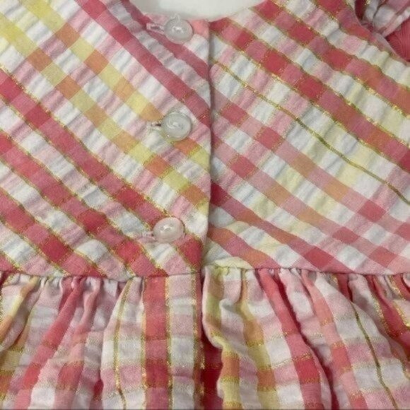 Ashley Ann 3T Dress gingham polka dots bows shiny stripes 3 button back Opening - Picture 5 of 7